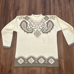 Dana Scott Sweater Cream Floral Green Pink Beige Large